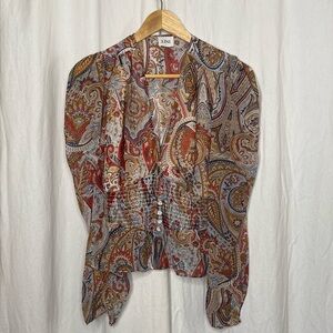 LINI PAISLEY V-NECK  LONG SLEEVE BLOUSE TOP. [SIZE: MEDIUM] [BRAND NEW WITH TAG]